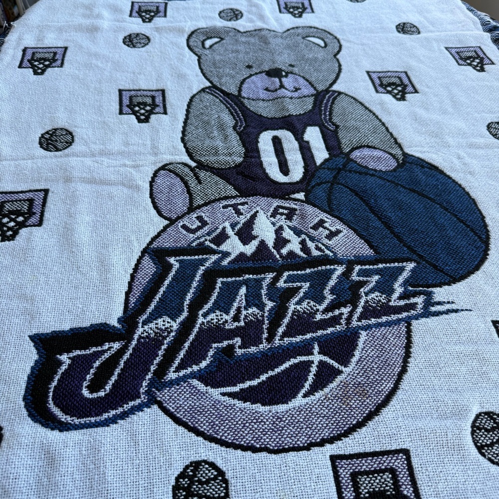 Utah Jazz Vintage Baby Blanket Teddy Bear Design 35 x 49 Inches